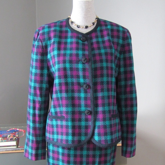 Vintage Pendlleton Teal & Violet Wool Skirt Suit - Picture 2 of 7